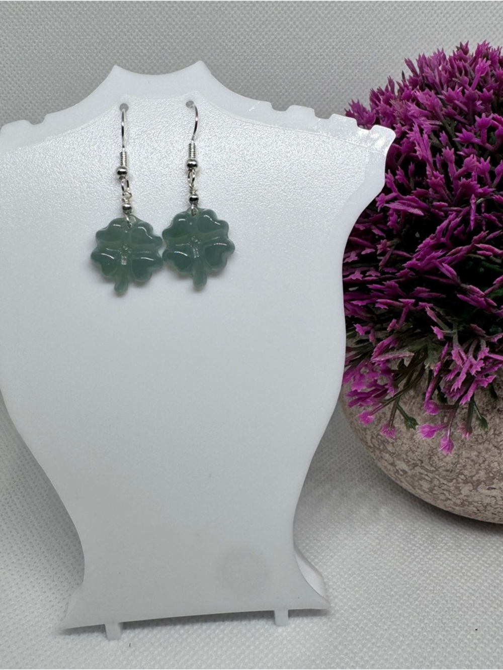 Natural Grade A Jade Four Leaf Clover Dangling Earrings